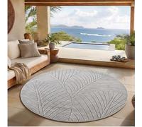 SIMPEX Tapis à Poils Courts Rond 80 cm Gris, Effet 3D Relief, Design Skandi Boho, Tapis Balcon pour Cuisine Entrée Salon, Utilisable Intérieur Extérieur