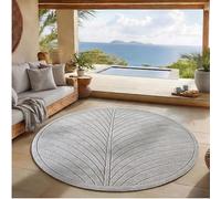 SIMPEX Tapis à Poils Courts Rond 80 cm Gris, Effet 3D Relief, Design Skandi Boho, Tapis Balcon pour Cuisine Entrée Salon, Utilisable Intérieur Extérieur