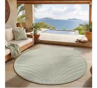 SIMPEX Tapis à Poils Courts Rond 80 cm Vert, Effet 3D Relief, Design Skandi Boho, Tapis Balcon pour Cuisine Entrée Salon, Utilisable Intérieur Extérieur