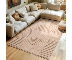 SIMPEX Tapis à Poils Longs pour Salon,Tapis de Chambre à Coucher, Beige, Coureur de Couloir, Tapis Style scandinave et bohème avec Design 3D, Doux et Moelleux.Taille: 120 x 170 cm, Couleur:Rose