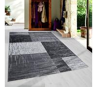 SIMPEX Tapis à Poils Ras, Conception Abstraite à Carreaux, Tapis Noir, 140 x 200 cm, Tapis de Style Moderne, Tapis Salon Moderne