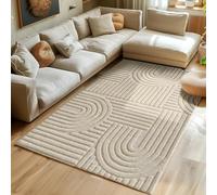 Tapis pour salon - SIMPEX - Style scandinave - Motifs 3D - Doux et moelleux - 140 x 200 cm - Beige