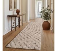 SIMPEX Tapis Couloir 80x150 cm Beige Design à Carreaux Bou oucles Style Scandinave Doux Résistant Facile à Nettoyer Tapis Moderne pour Entrée Chambre Cuisine