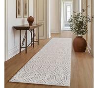 SIMPEX Tapis Couloir 80x150 cm Crème Design Vintage Bou oucles Style Scandinave Doux Résistant Facile à Nettoyer Tapis Moderne pour Entrée Chambre Cuisine