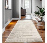 Tapis pour salon - SIMPEX - Style scandinave - Motifs 3D - Doux et moelleux - 80 x 150 cm - Couleur crème