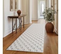 SIMPEX Tapis Couloir 80x250 cm Crème Design à Carreaux Bou oucles Style Scandinave Doux Résistant Facile à Nettoyer Tapis Moderne pour Entrée Couloir Chambre