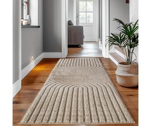 SIMPEX Tapis Coureur 80x150 cm Beige à Poils Longs Design Scandi Boho Effet Relief Shaggy Doux Moelleux Robuste Facile à Nettoyer Moderne pour Chambre, Couloir