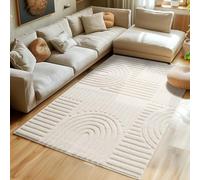 Tapis pour salon, style scandinave et bohème avec design 3D, doux et moelleux.Taille: 160 x 230 cm, Couleur:crème