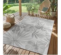 SIMPEX Tapis d'extérieur Gris 200x290 cm, résistant aux intempéries et aux UV, idéal pour la Cuisine, Le Balcon, la terrasse, Design de Feuilles de Palmier