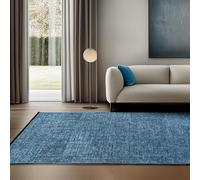 SIMPEX Tapis en Coton Chenille Bleu 120x170 cm Lavable, Style Boho, Poils Courts Vintage Kelim, Antidérapant et Doux, Mélange Monochrome, pour Salon, Chambre, Bureau & Cuisine