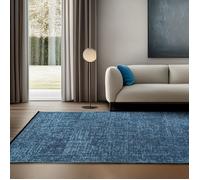 SIMPEX Tapis en Coton Chenille Bleu 120x170 cm Lavable, Style Boho, Poils Courts Vintage Kelim, Antidérapant et Doux, Mélange Monochrome, pour Salon, Chambre, Bureau & Cuisine