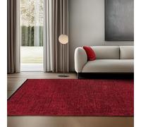 SIMPEX Tapis en Coton Chenille Rouge 140x200 cm Lavable, Style Boho, Poils Courts Vintage Kelim, Antidérapant et Doux, Mélange Monochrome, pour Salon, Chambre, Bureau & Cuisine
