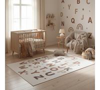 SIMPEX Tapis Enfant Alphabet Tapis Educatif pour Chambre d Enfant en Crème avec Motif Lettres Taille 140x200 cm pour Grandes Surfaces d Apprentissage et de Jeu