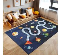 SIMPEX Tapis Enfant Bleu Marine 120x170 cm Espace Design Moderne Antidérapant Lavable Facile Entretien Doux Antiallergique Chambre