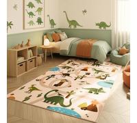 SIMPEX Tapis Enfant Dinosaures Tapis de Jeu pour Chambre d Enfant en Beige Motif Dino avec Routes taille 120x170 cm