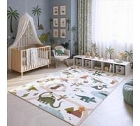 SIMPEX Tapis Enfant Dinosaures Tapis de Jeu pour Chambre d Enfant en Crème Motif Dino avec Routes Taille 140x200 cm pour Grandes Surfaces de Jeu