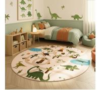 SIMPEX Tapis Enfant Dinosaures Tapis de Jeu Rond 160 cm pour Chambre d Enfant en Beige Motif Dino chambre
