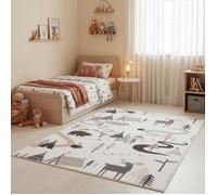 SIMPEX Tapis Enfant Forêt Animaux Tapis de Jeu pour Chambre d Enfant en Crème avec Motif Ours Cerf et Tente taille 80x150 cm