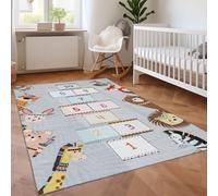 SIMPEX Tapis Enfant Gris 100x150 cm Marelle Design Moderne Antidérapant Lavable Facile Entretien Doux Antiallergique Chambre