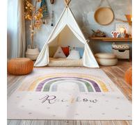 SIMPEX Tapis Enfant Multicolore 100x150 cm Arc-en-Ciel Design Moderne Antidérapant Lavable Doux Antiallergique Chambre