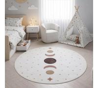 SIMPEX Tapis Enfant Phases de la Lune Rond 120 cm pour Chambre d Enfant en Crème avec Design Boho Ideal pour Petits espaces de Repos