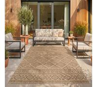 SIMPEX Tapis Extérieur Beige Effet Jute 200x280 cm Balcon Terrasse Jardin Résistant UV Grand XL Motif Losanges Tissage Plat