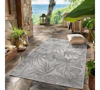 SIMPEX Tapis Extérieur Gris 80x250 cm Couloir Résistant aux Intempéries UV Facile d'entretien Motif Feuilles de Palmier pour Cuisine Balcon Terrasse Salon