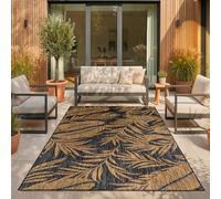 SIMPEX Tapis Extérieur Noir Effet Jute 120x160 cm Balcon Terrasse Jardin Résistant UV Moyen Motif Palmier Tissage Plat Facile à Nettoyer