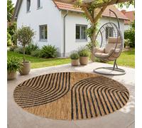 SIMPEX Tapis Extérieur Noir Effet Jute Rond 80 cm Balcon Terrasse Jardin Résistant UV Petit Style Boho Tissage Plat