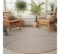 SIMPEX Tapis Extérieur Rond 120 cm Beige, Résistant aux Intempéries et UV, Tapis Balcon Terrasse Jardin, Intérieur Extérieur Design Skandi Boho Facile à Nettoyer Robuste