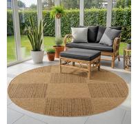 SIMPEX Tapis Extérieur Rond 120 cm Beige, résistant aux intempéries Facile d’Entretien, Tapis Aspect Jute Naturel pour Terrasse Balcon Salon Entretien Facile et Durable pour Un Usage Quotidien