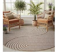 SIMPEX Tapis Extérieur Rond 120 cm Beige, Résistant aux Intempéries et UV, Tapis Balcon Terrasse Jardin, Intérieur Extérieur Design Skandi Boho Facile à Nettoyer Robuste