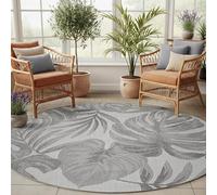 SIMPEX Tapis Extérieur Rond 120 cm Gris, Résistant aux Intempéries et UV, Tapis Balcon Terrasse Jardin Intérieur Extérieur, Motif Feuilles de Palmier Facile à Nettoyer Robuste