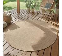 SIMPEX Tapis Extérieur Rond 160 cm Beige, Résistant aux Intempéries et aux UV, Tapis pour Terrasse Jardin Salon Intérieur Extérieur, Design Uni avec Bordure Robuste Facile à Nettoyer