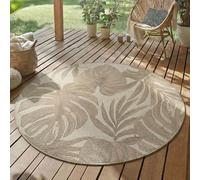 SIMPEX Tapis Extérieur Rond 160 cm Beige, Tapis pour Terrasse Jardin Salon Intérieur Extérieur, Motif Feuilles de Palmier