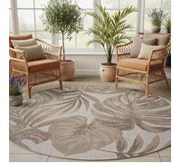 SIMPEX Tapis Extérieur Rond 160 cm Beige, Résistant aux Intempéries et UV, Tapis pour Terrasse Jardin Salon Intérieur Extérieur, Motif Feuilles de Palmier Facile d'entretien Facile