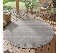 SIMPEX Tapis Extérieur Rond 160 cm Gris, Résistant aux Intempéries et aux UV, Tapis pour Terrasse Jardin Salon Intérieur Extérieur, Style Boho Scandinave Robuste Facile à Nettoyer