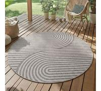 SIMPEX Tapis Extérieur Rond 160 cm Gris, Résistant aux Intempéries et UV, Tapis pour Terrasse Jardin Salon, Intérieur Extérieur Style Boho Scandinave Facile à Nettoyer Aspirer ou essuyer