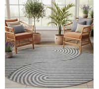 SIMPEX Tapis Extérieur Rond 160 cm Gris, Résistant aux Intempéries et UV, Tapis pour Terrasse Jardin Salon, Intérieur Extérieur Style Boho Scandinave Facile à Nettoyer Aspirer ou essuyer