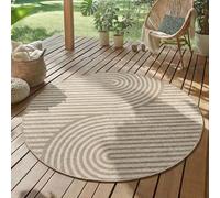 SIMPEX Tapis Extérieur Rond 200 cm Beige, Résistant aux Intempéries et UV, Tapis pour Jardin Terrasse Salon Salle à Manger, Intérieur Extérieur Design Skandi Boho Facile à Nettoyer