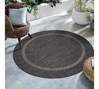 SIMPEX Tapis Extérieur Rond 200 cm Noir Design Bordure Tissage Plat Résistant Lavable Grand pour Salon Terrasse Jardin