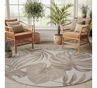 SIMPEX Tapis Extérieur Rond 80 cm Beige, Résistant aux Intempéries et UV, Tapis Balcon pour Cuisine Entrée Intérieur Extérieur, Motif Feuilles de Palmier Facile d'entretien Facile
