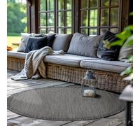 SIMPEX Tapis Extérieur Rond, pour Terrasse, Balcon et Jardin, Tapis de Cuisine Uni, Design Résistant aux Intempéries, Tissage Plat Effet Sisal, Tapis Lavable 120 cm Rond, Noir
