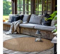 SIMPEX Tapis Extérieur Rond, pour Terrasse, Balcon et Jardin, Tapis de Cuisine Uni, Design Résistant aux Intempéries, Tissage Plat Effet Sisal, Tapis Lavable 160 cm Rond, Marron