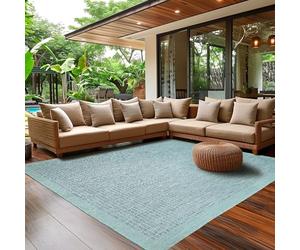 SIMPEX Tapis intérieur extérieur 200x290 cm Bleu uni Lavable imperméable Facile d'entretien Tissage Plat idéal pour Balcon terrasse Jardin et Cuisine