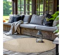SIMPEX Tapis Extérieur Rond, pour Terrasse, Balcon et Jardin, Tapis de Cuisine Uni, Design Résistant aux Intempéries, Tissage Plat Effet Sisal, Tapis Lavable 160 cm Rond, Beige