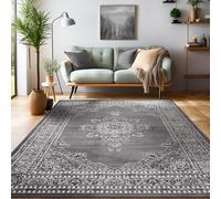 SIMPEX Tapis Oriental 240x340 cm Gris, Style Maison de Campagne à Poils Courts, Solution Résistante pour Espaces de Vie Spacieux