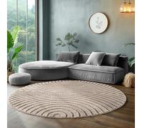 SIMPEX Tapis Rond 120 cm Beige à Poils Longs Design Scandi Boho Effet Relief Shaggy Doux Moelleux Robuste Facile à Nettoyer Moderne pour Table d'Appoint