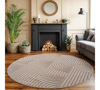 SIMPEX Tapis Rond 120 cm Beige Design Bohème Bou oucles Style Scandinave Moderne Doux Résistant Facile à Nettoyer pour Salon Salle à Manger Chambre
