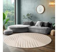 SIMPEX Tapis Rond 120 cm Crème à Poils Longs Design Scandi Boho à Carreaux Effet Relief Shaggy Doux Moelleux Robuste Facile à Nettoyer Moderne pour Table d'Appoint